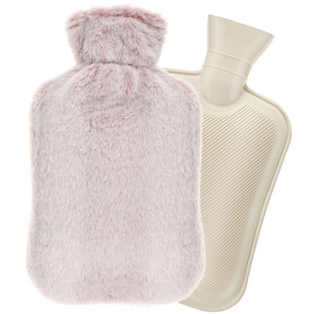 Muyoka Botella de agua caliente Bolsa de agua caliente de 2 l con funda de felpa Bolsa de agua caliente suave y cálida Bolsa de agua caliente de goma reutilizable con tapón antigolpes para aliviar el Muyoka Hogar