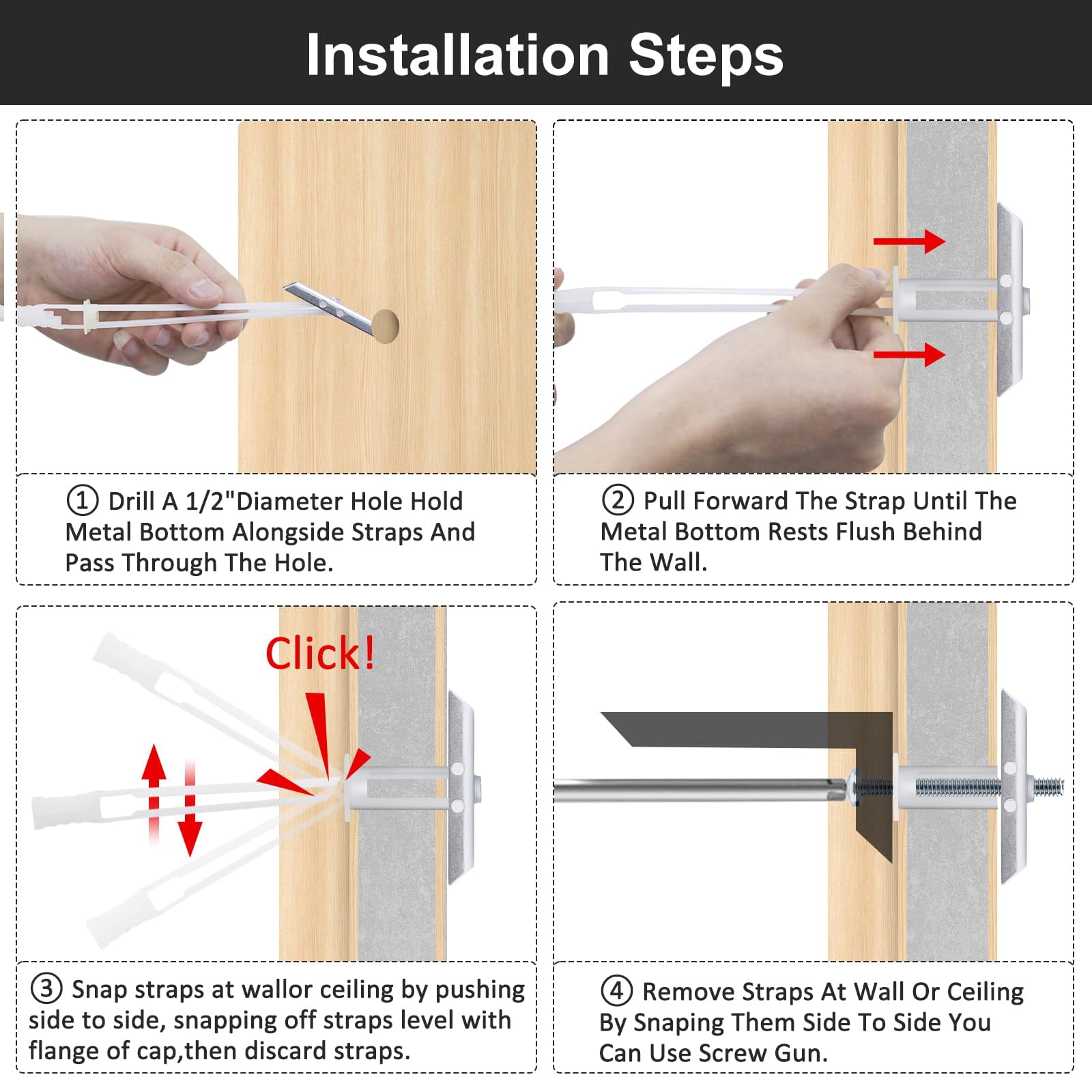 Drywall Anchor with Included Bolts for 3/16”-24, Heavy Duty Hollow Drywall Anchors for TV Mounting Kit, Stainless Steel Hollow Wall Anchors Holds up to 240 lbs Each in 1/2-in Drywall-10 Pack