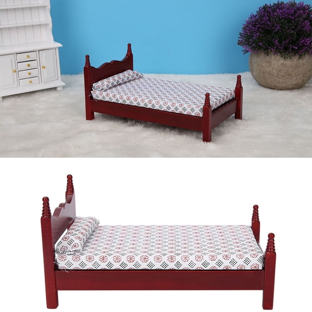 Decoración Casa De Muñecas De Madera Cama Individual Mini Casa De Muñecas Cama Individual, Cama Individual De Exhibición De Casa De Muñecas, Para La Casa De Muñecas