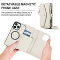 thumbnail image 6 of For iPhone 15 Crossbody Wallet Phone Case,Magnetic Detachable Flip,With Shoulder Strap&Wrist Strap,Zipper Pocket,Card&Cash Slots,PU Leather Shockproof Rugged Phone Case,White, 6 of 9