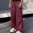thumbnail image 6 of YLSDY Men's Multi-Pocket Oversized Cargo Pants, Elastic Waist Drawstring, Wide Leg Streetwear Outdoor Trousers Wine M, 6 of 7