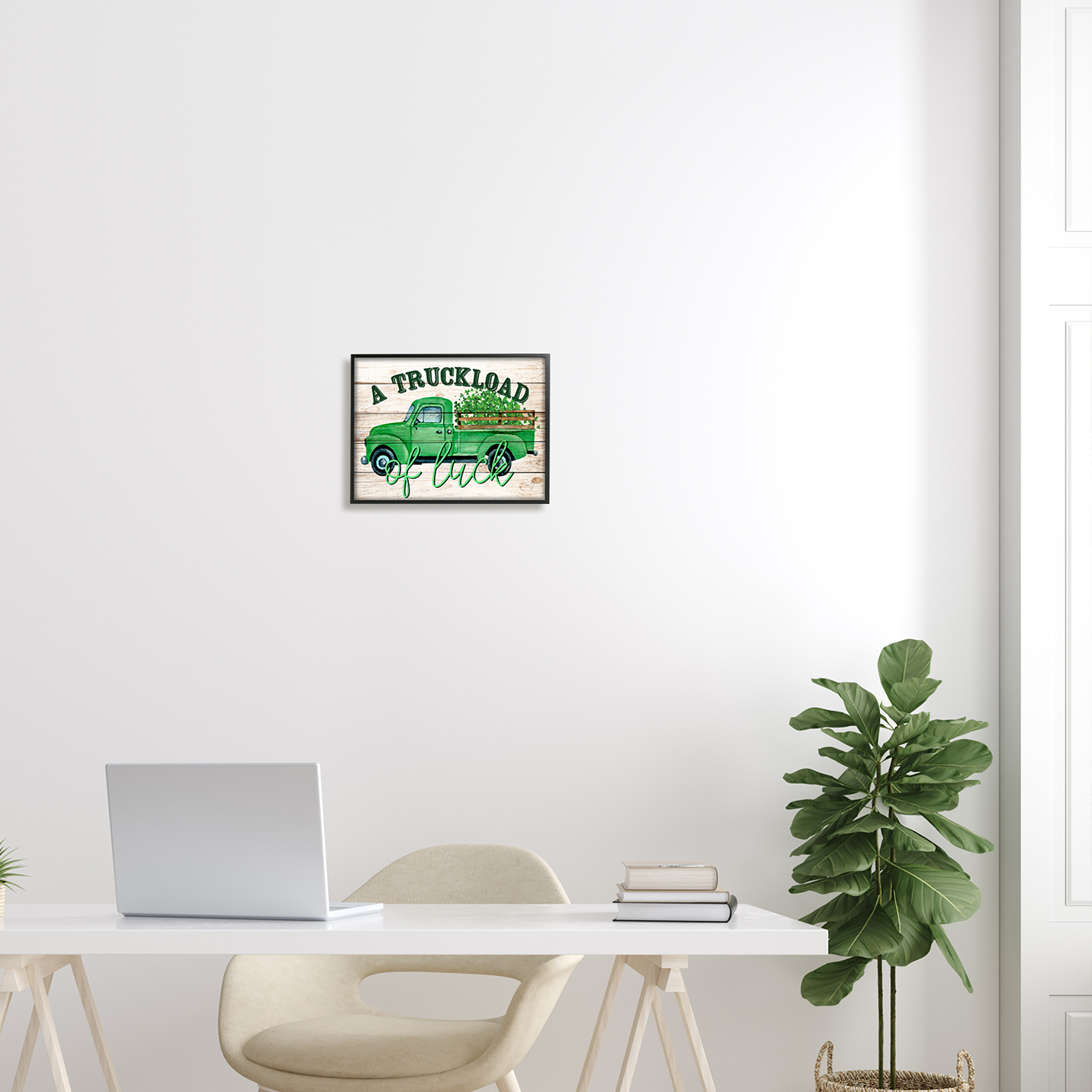 Stupell Truckload Of Luck St Patrick's Day Farmhouse Holiday Painting Black Framed Art Print Wall Art