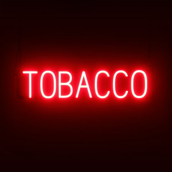 SpellBrite TOBACCO LED Sign for Business. 28.9" x 6.3" Red TOBACCO Sign Has Neon Sign Look With Energy Efficient LED Light Source. Visible from 500+ Feet, 8 Animation Settings.