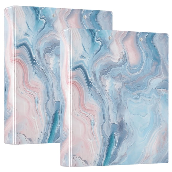 Pastel Pink Blue Marble Hardcover 3 Ring Binder 1.5” Round Rings Letter Size Paper Pockets for School Office Supplies