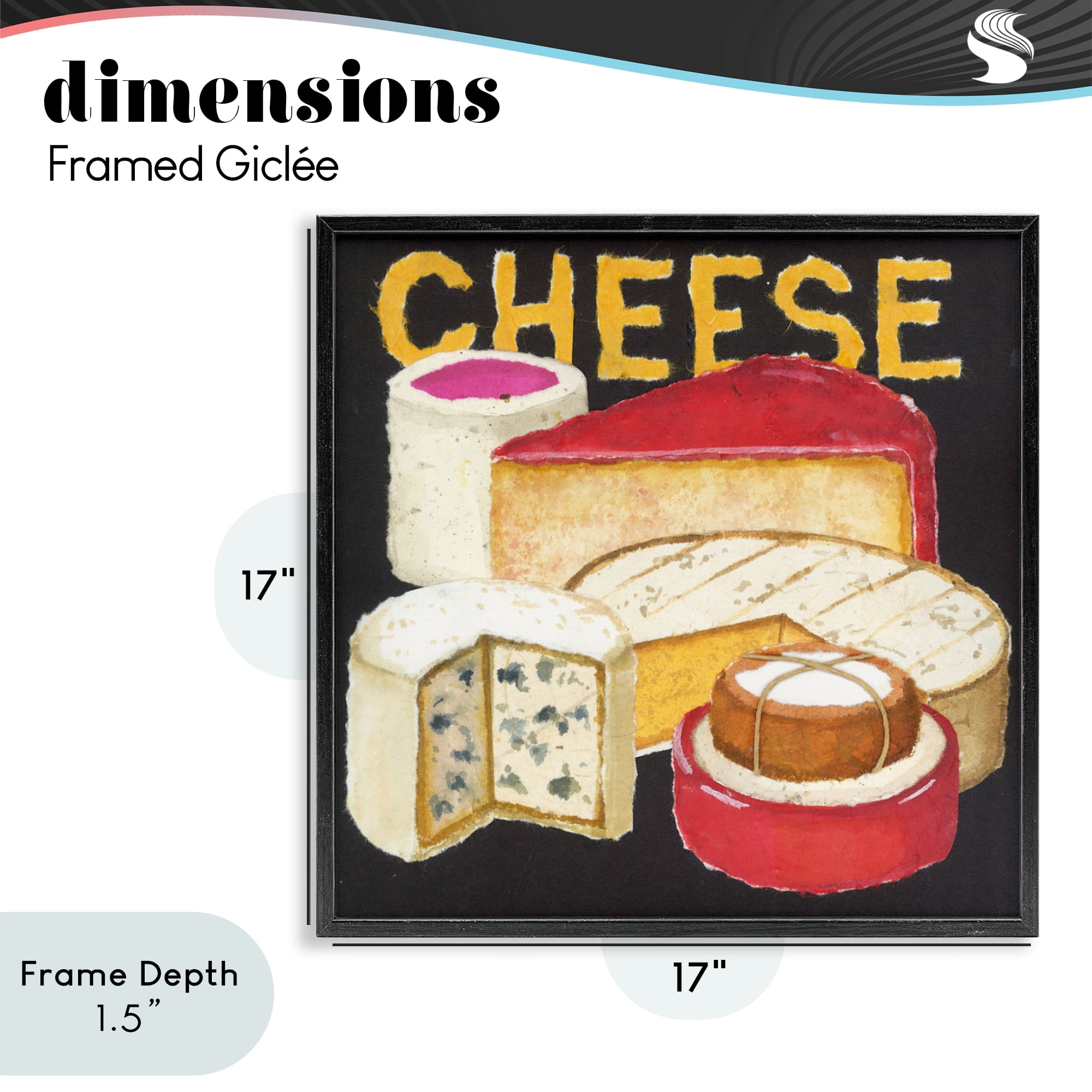 Stupell Industries Assorted Cheese Wheels Black Framed Giclee Art, design by Nancy Overton