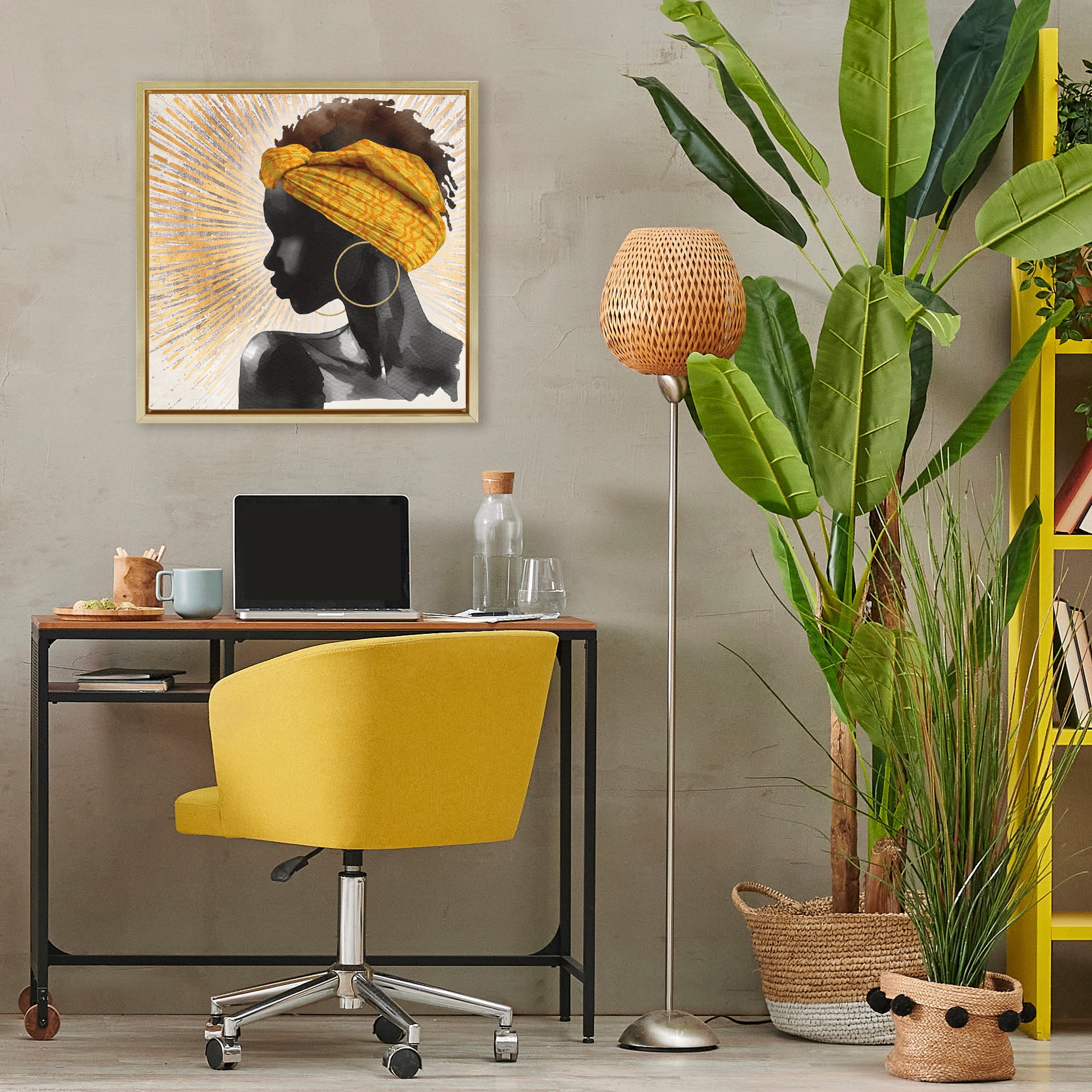 Stupell Industries Golden Sunburst Profile with Headwrap Gold Framed Floater Canvas Wall Art, design by CAD Designs