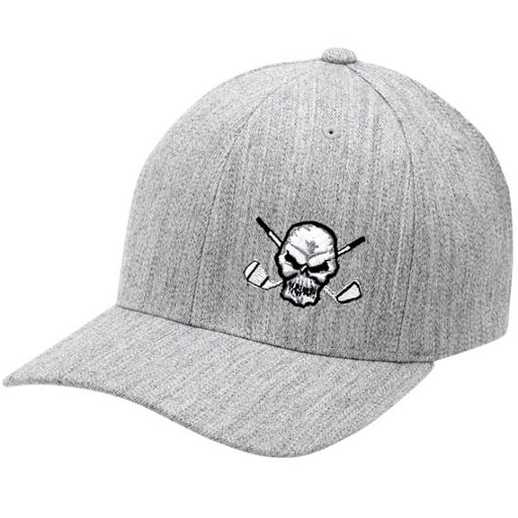 Skull Design Fitted Golf Hat (Light Heather Grey)