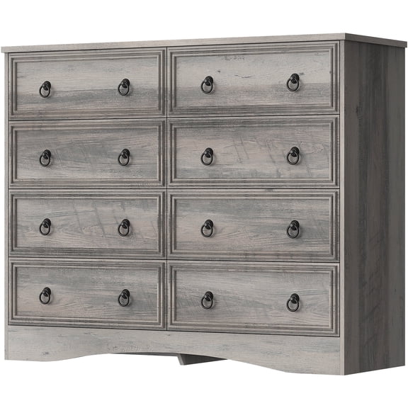 VVFLU Farmhouse 8 Drawer Dresser for Bedroom, 47.3" Wide Dresser Drawers with Storage, Rustic Wooden Chest of Drawers for Bedroom, Hallway, Gray