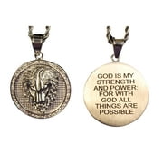 With God All Things Are Possible Silver Round Lion Necklace Hip Hop 23" Long Chain Stainless Steel Pendant Men Women Gift Jewelry Phil 4:13