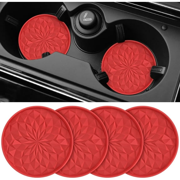 ZKAUTO Car Coasters for Cup Holders [4 Pack] - 2.75In Silicone Auto Mug Mats - Universal Non-Slip Recessed Car Interior Accessories - Red