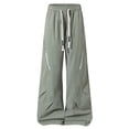 thumbnail image 4 of Mens Wide Leg Baggy Hiking Pants, Elastic Drawstring Waist Ruched Loose Fit Long Trousers Side Zipper Pockets Lightweight Outdoor Walking Fishing Casual Pants Size 4XL Army Green, 4 of 9