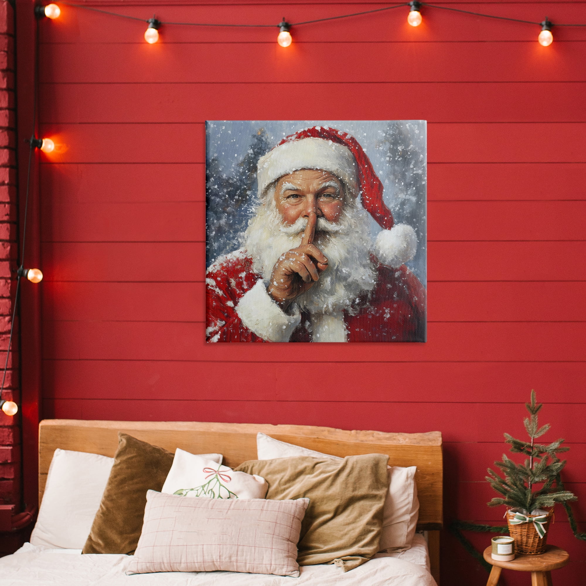 Secret Santa Shh Canvas Wall Art, design by Petal Prints Design