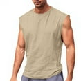 thumbnail image 2 of ZOYOEN Mens Cotton Linen Tank Tops- Sleeveless Crewneck Casual Loose Fit Summer Shirts Beige Size S, 2 of 5