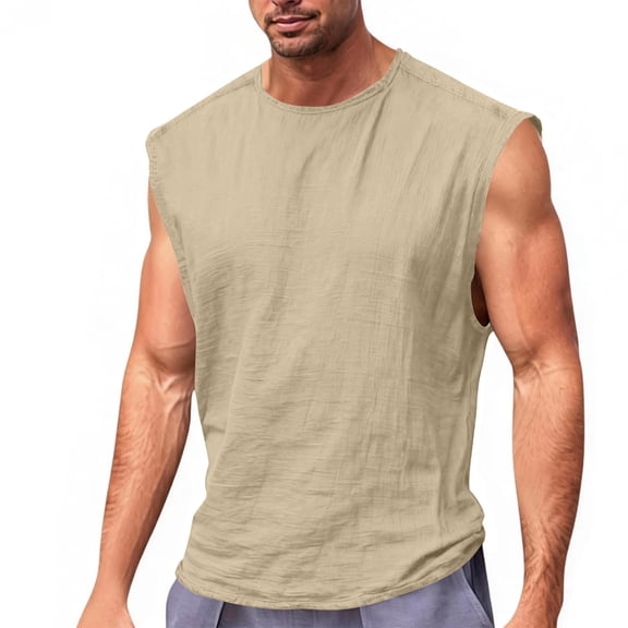 Mlkoz Sleeveless Shirts for Men Workout Casual Tank Tops T Shirt Solid Color Summer Beach Tee Loose Tops S-3XL