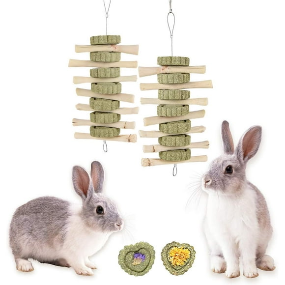 Natural Rabbit Hamster Chewing Toys Alfalfa Balls Sweet Bamboo Toys ,Hanging Treat Teeth Care Molar Toys for Small Pets Toys for Ch Inchilla Guinea Pigs(4 Pack)