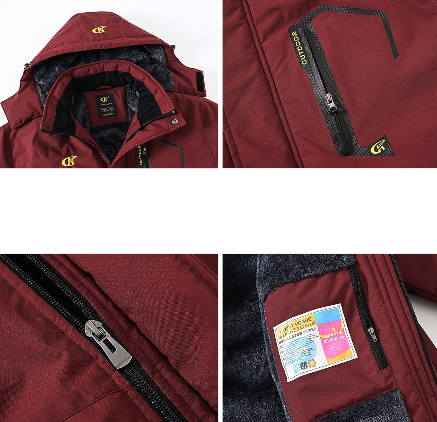 Tyhengta Men's Waterproof Ski Jacket Warm Winter Snow Coat Mountain Windbreaker Hooded Raincoat Burgundy XXL