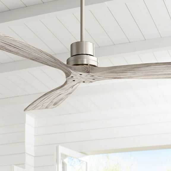 52" Casa Vieja Delta-Wing DC Modern 3 Blade Indoor Ceiling Fan with Remote Control Brushed Nickel Gray Wood Damp Rated for Patio Exterior