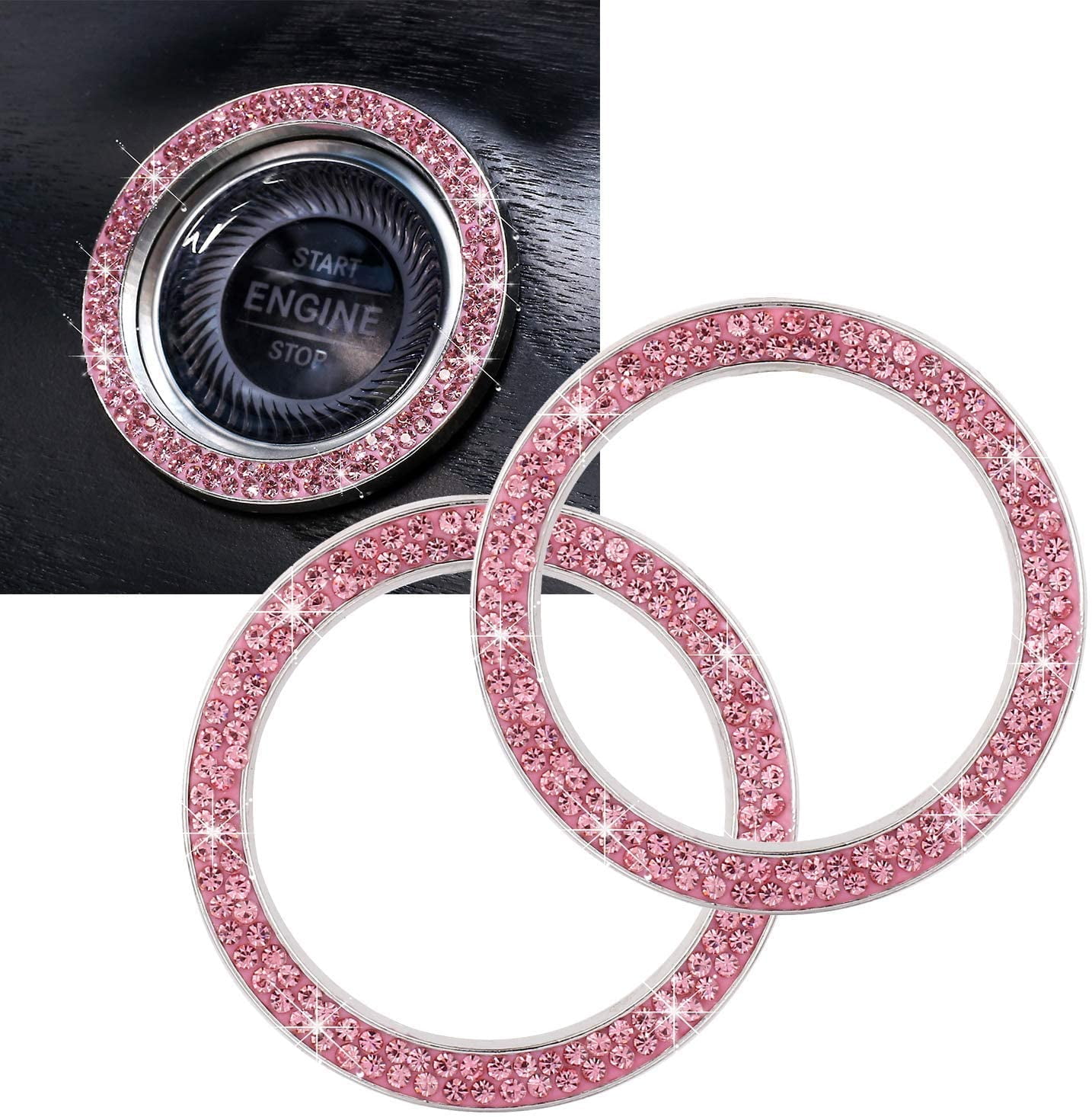Bling Car Engine Start Stop Button Cover Bling Crystal Rhinestone Car Push to Start Accessories Cute Car Accessories for Women Pink Car Decals for Women Girly Car Decoration Interior Sticker 