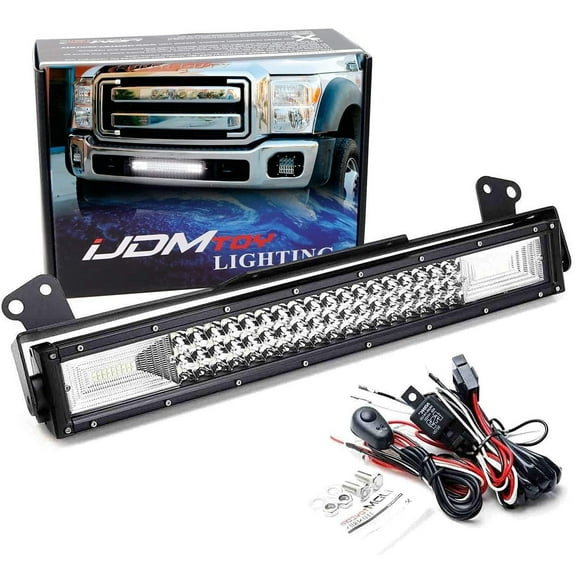Lower Grille Mount 21-Inch LED Light Bar For 2011-16 Ford F250 F350 F450, Includes (1) Triple-Row High Power LED Lightbar, Lower Bumper Opening Mount Brackets & Switch Wiring Kit