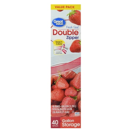 Great Value Double Zipper Bags, Value Pack, Gallon, 40 Count
