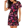 thumbnail image 2 of Easygdp Various pink and red Bow knots Camisón de manga corta para mujer, informal, estampado, 2 of 6