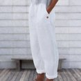 thumbnail image 1 of Pantalones De Verano Pantalones largos y cómodos de lino y algodón, estilo informal, para mujer, plisado, elegante, para vacaciones Ygjytge Blanco L para Mujer, 1 of 8