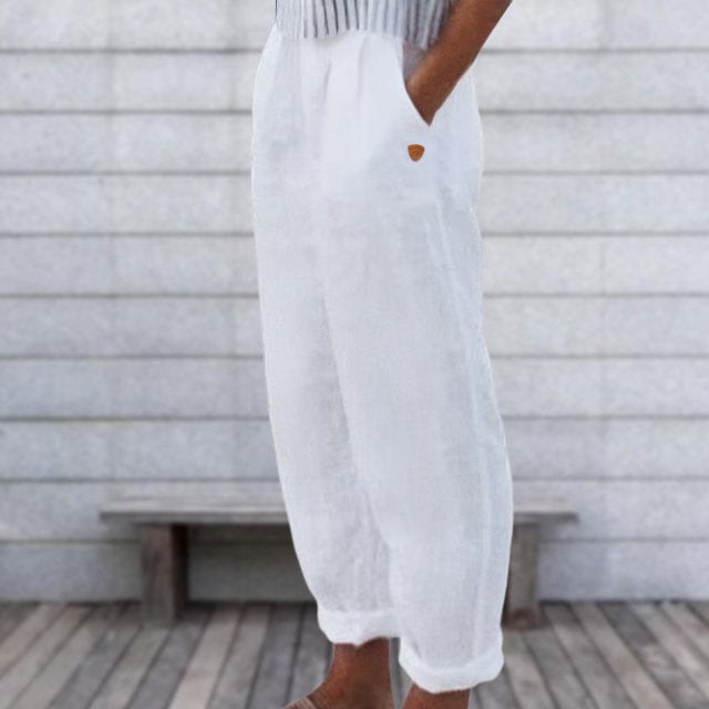 Pantalones De Verano Pantalones largos y cómodos de lino y algodón, estilo informal, para mujer, plisado, elegante, para vacaciones Ygjytge Blanco L para Mujer