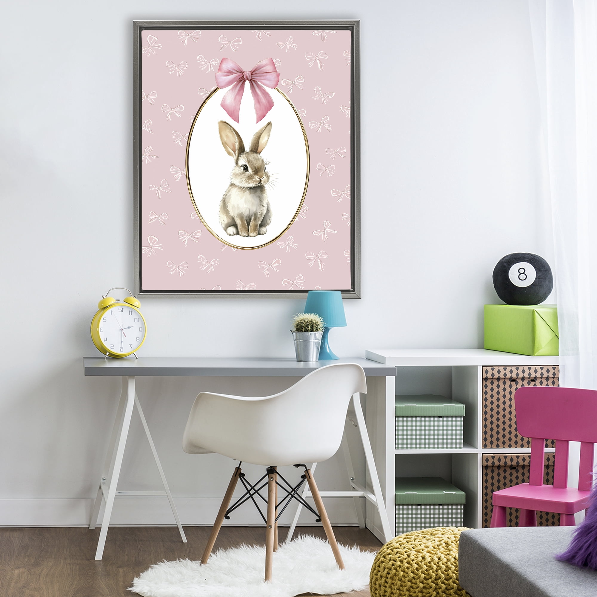 Stupell Industries Ribbon Border Bunny Gray Framed Floater Canvas Wall Art, design by Christine Simpson Art