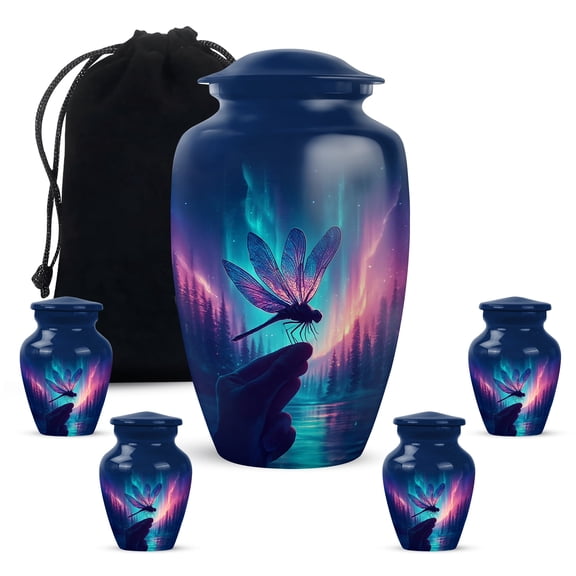 Yatskia Northern Lights Dragonfly Little Keepsake Urns for Human Ashes Adult Brother and Sister, Large Cremation Urn for Adult Ash, (Classic 10 Inch and 3 Inch)