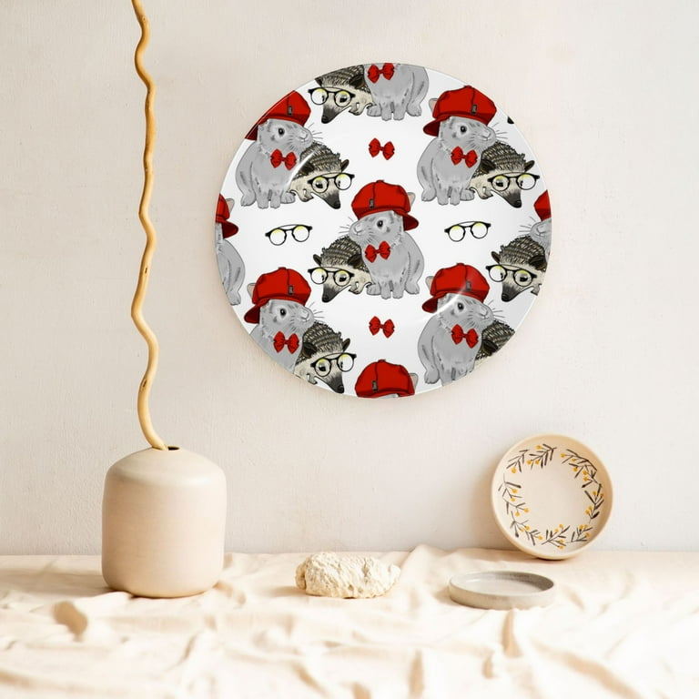 Daiia Rabbit And Hedgehog Printed Pattern Ceramic Plate Dinner Plates Bone  China Decorative Plates with Display Stand Art Ceramic Ornaments for Wall  - Main Image