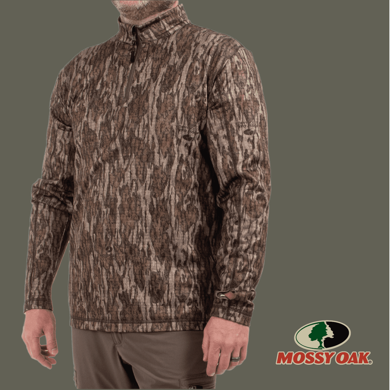 Mossy Oak Men's 1/4 Zip Performance Hoodie, Mossy Oak New Bottomland, Size 3X-Large