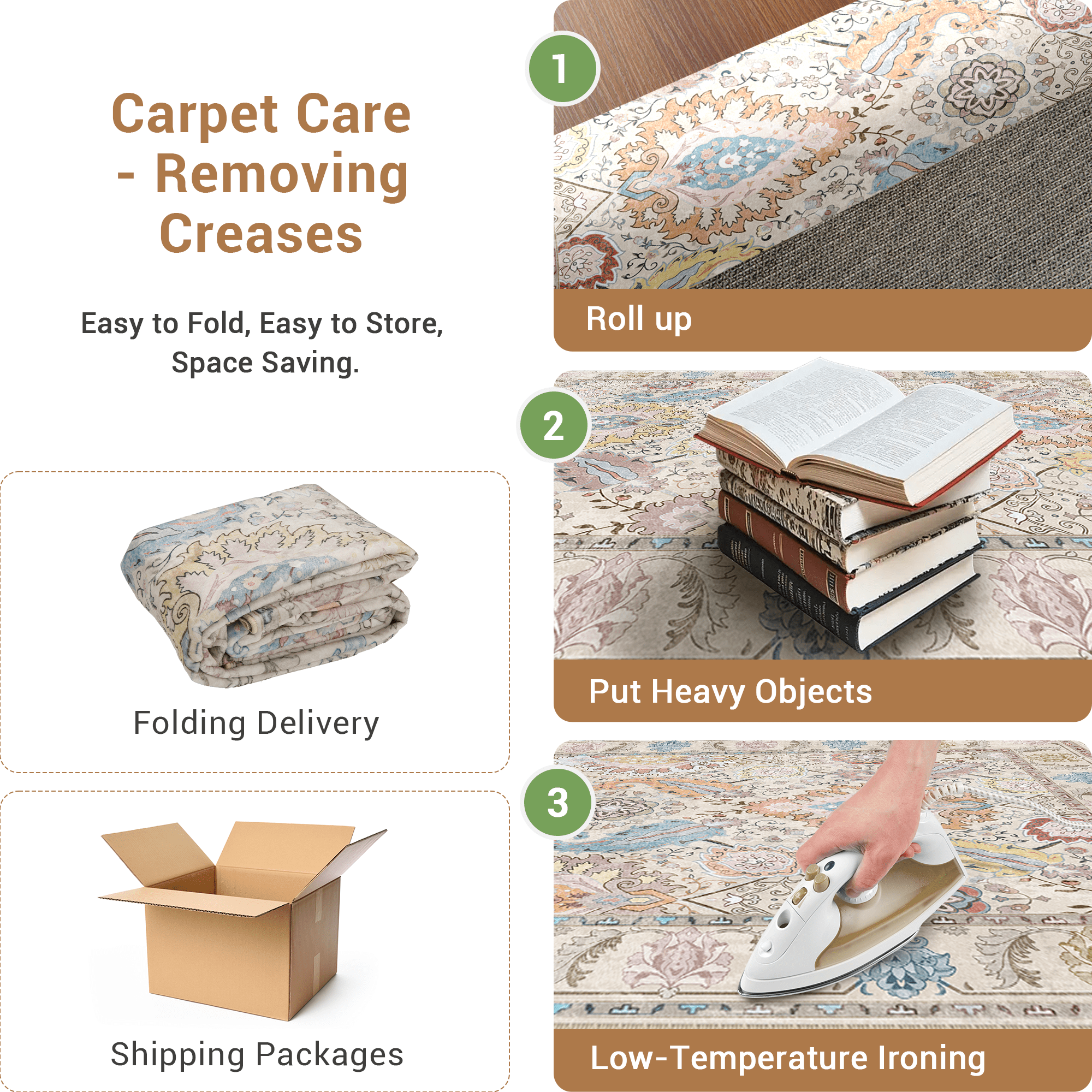 NewBuros Area Rugs 5'x7' Washable Non-Slip Boho Rugs, Soft Stain Resistant Low Pile Print Indoor Carpet for Living Room Bedroom Dining Room, Cream