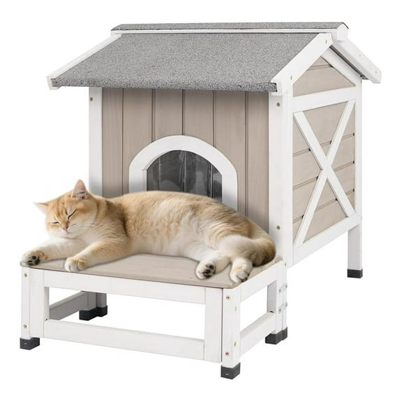 Outdoor Cat House Weatherproof Cats Shelter for Feral Kitten Pet Houses for 1-2 Small Animlas 2 Story Wooden Houses for Indoor Outdoor Cats with Escape Doors (30" L Small Cat House)