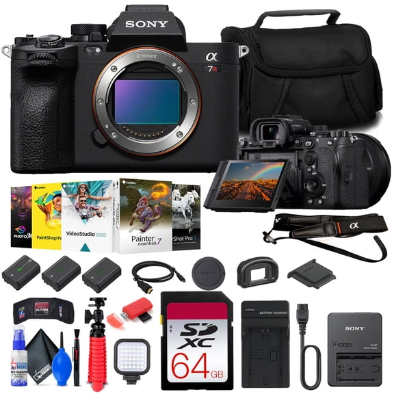 Sony a7R V Mirrorless Camera Body Bundle   64GB Card, Batteries, Charger, Bag (International Model)