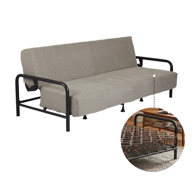 Sofá Cama Color Gris Homemake Furniture, Multifunción Convertible Tipo Futón, Nueva Tecnología de Resortes
