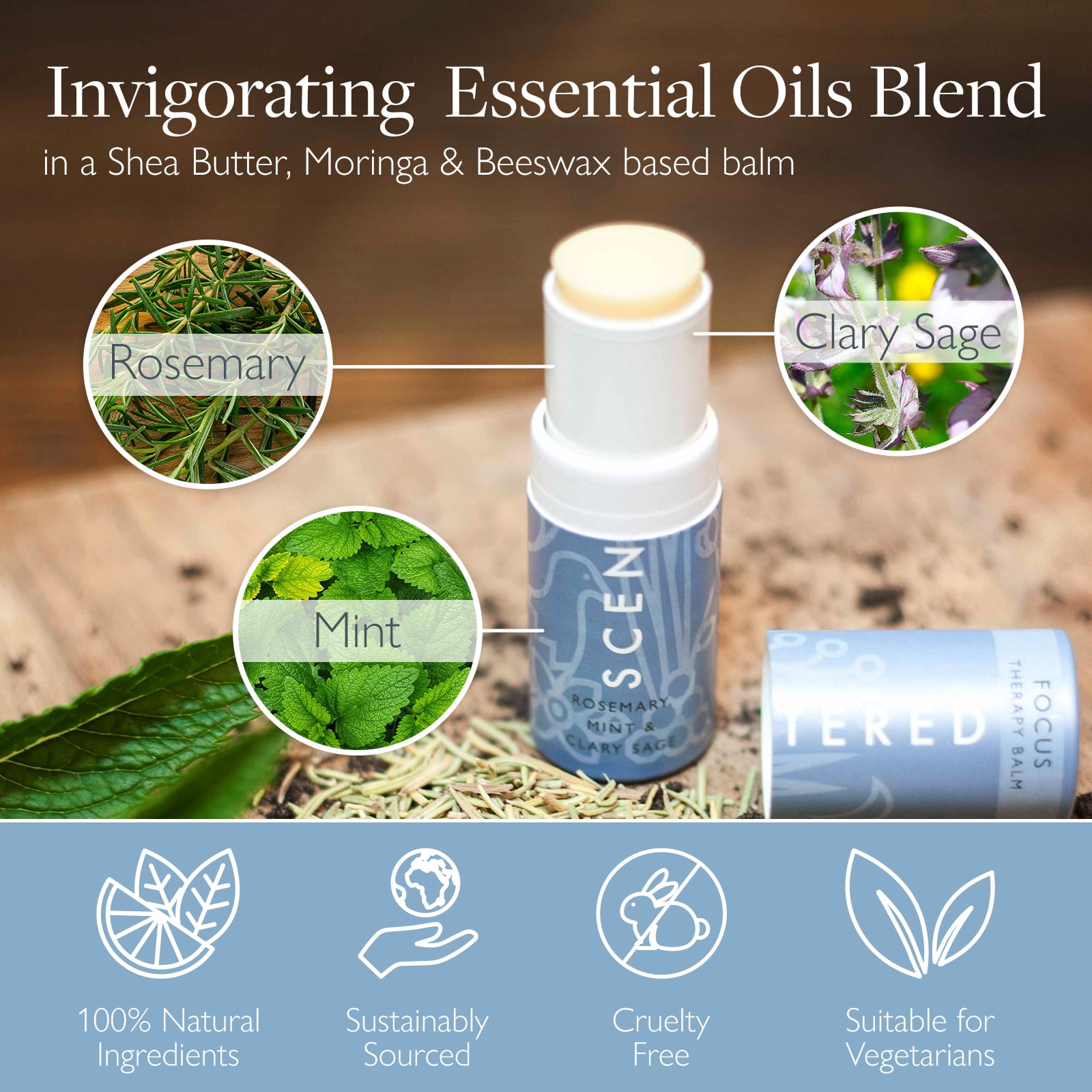 Scentered Aromatherapy Inhaler Balm FOCUS - Boost Concentration & Alertness - Natural Essential Oils