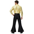 thumbnail image 2 of Men Shiny Metallic Shirt and Flared Pants Set, 70s Disco Outfit, Long Sleeve Button‑Down Shirt and Bell Bottom Trousers for Halloween Cosplay Theme Party, 2 of 5