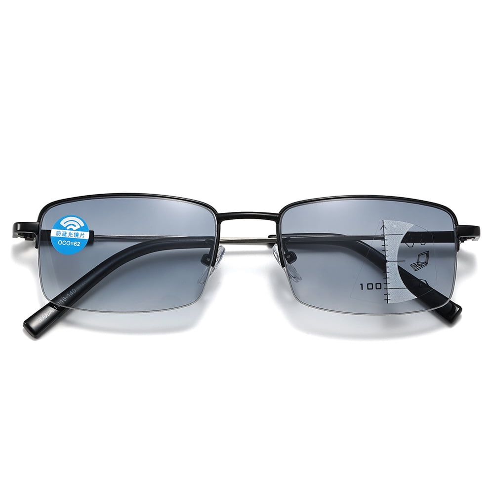 2pc Progressive Photochromic Reading Glasses for Men Blue Light Blocking Multifocus Lens Computer Readers Near Far Vision Magnification 1.5x,Black