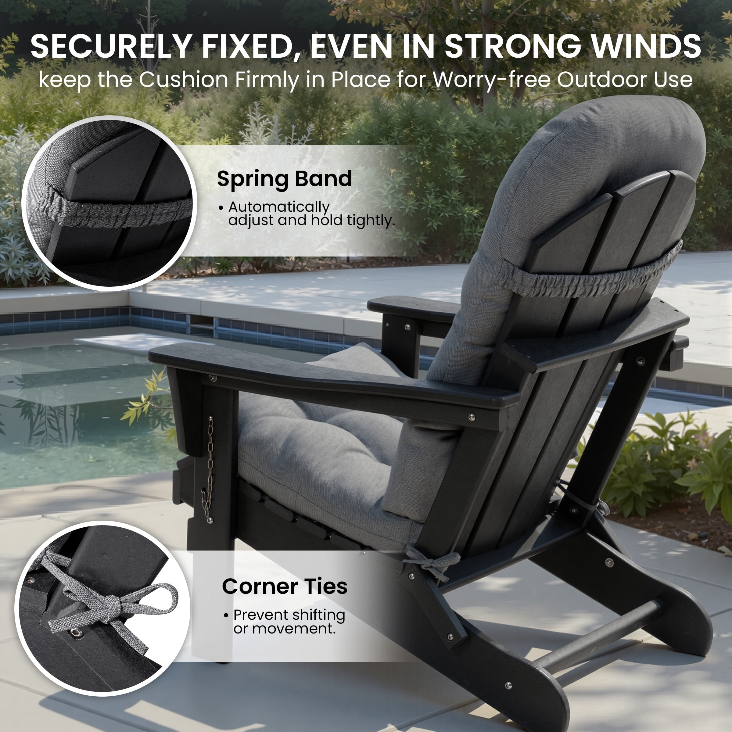 Crestlive Products Adirondack Chair Cushion, Outdoor Rocking Chair Cushion Water Resistant 50x20x4 Inch, High Back Thick Patio Replacement Cushion, Light Gray