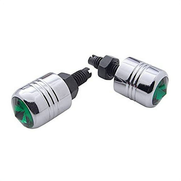 United Pacific Chrome Aluminum License Plate Fastener w/ Green Diamond (2 Pack)