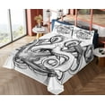 thumbnail image 4 of Ambesonne Underwater Fitted & Top Sheet Set with Shams, Octopus Ship Sketch, Black White, 4 of 5