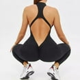 thumbnail image 3 of Sexy Hollow Backless Sporty Jumpsuits Fitness Overalls for Women Scrunch Workout Rompers One Pieces Sport Suit Zip Gym Jumpsuit (DarkBlue Short Set,L), 3 of 7