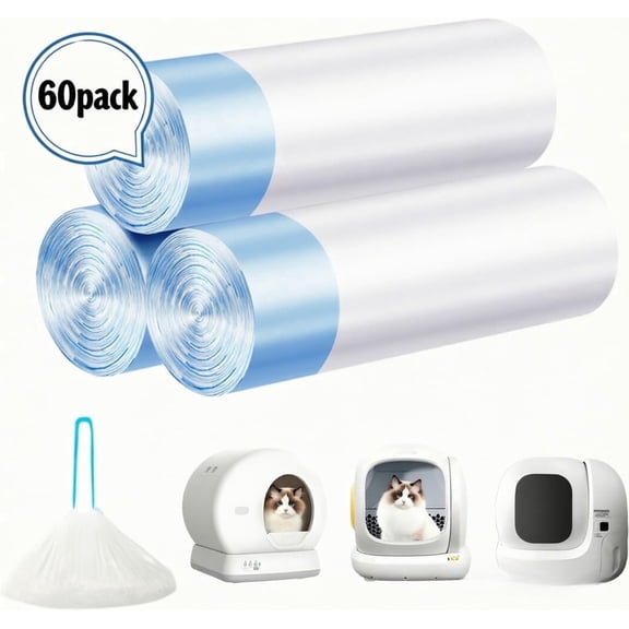 60ct Drawstring Cat Litter Bags 25.2x15.75" Thick Tear-Resistant Litter Box Liners