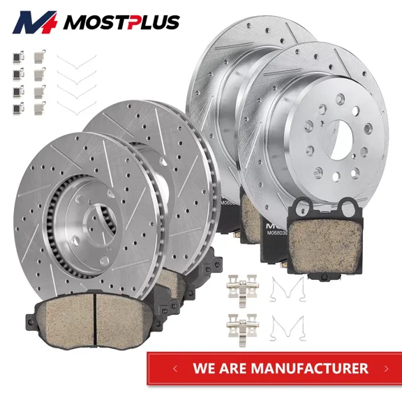 MOSTPLUS Front & Rear Drilled Brakes Rotors Ceramic Pads for 01-05 Lexus GS300 GS430 IS300