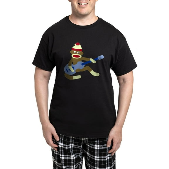 CafePress - Sock Monkey Blue Guitar Men's Dark Pajamas - Men's Dark Loose Fit Cotton Pajama Set
