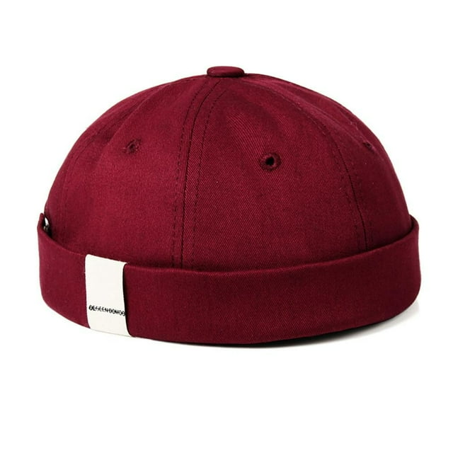Hip Hop Brimless Hat Solid Color Skullcap Unisex Cotton Sun Cap (Wine Red)