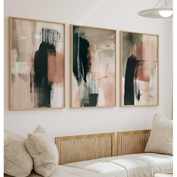 Luvia Abstract Pink Gray Posters Prints Set Of 3, Modern Bedroom Artwork Posters Room, Modern Wall Decor Set 3 Prints 8x12 UNFRAMED