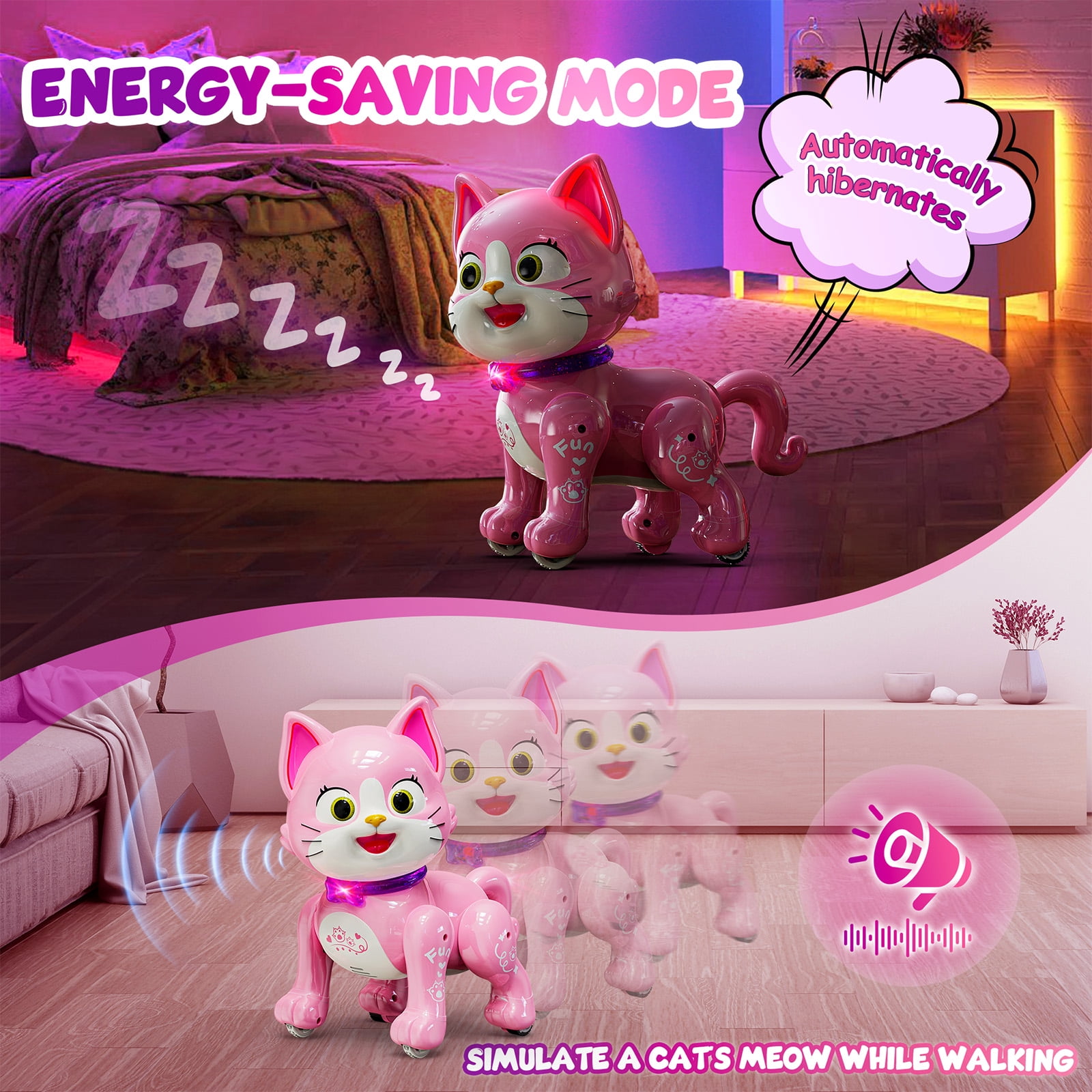 Flooyes Robot Pets Robot Cat, Toy Gift for Boys and Girls Ages 3-12, STEM Smart Robot for Kids, Interactive Pet Toy with Music and Dance