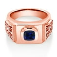 thumbnail image 2 of Gem Stone King 18K Rose Gold Plated Silver Men's Ring Cushion Blue Created Sapphire and Moissanite (2.53 Cttw, Size 9), 2 of 4