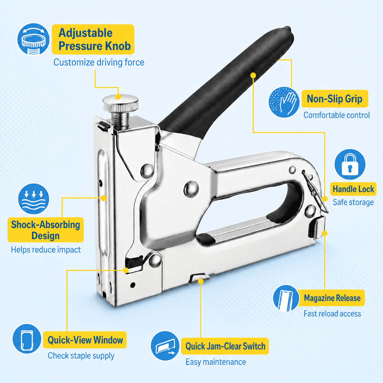 4-in-1 Manual Heavy-Duty Staple Gun with Remover, Includes 4000 Staples for Upholstery, Carpentry, DIY Projects, and Furniture Repair